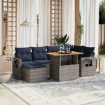 vidaXL Salon de jardin 7 Pièces avec coussins gris résine tressée