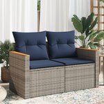 vidaXL Canapé de jardin avec coussins 2 places en résine tressée grise