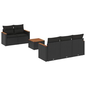 vidaXL Salon de jardin 6 Pièces avec coussins noir résine tressée
