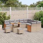 vidaXL Ensemble de canapé de jardin 12 Pièces Beige polyrotin