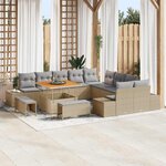 Ensemble de canapés de jardin 13 pièces avec coussins Beige Poly Rattan Acacia