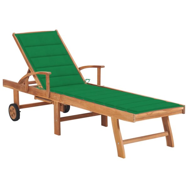 vidaXL Chaise longue avec coussin vert Bois de teck solide