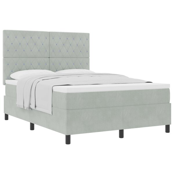 Lit Box Spring vidaXL avec Matelas Gris Clair 140x190 cm Velours