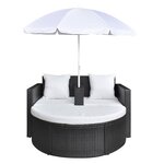 vidaXL Lit de jardin avec parasol Noir Résine tressée