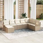 vidaXL Ensemble de canapé de jardin 8 Pièces Beige Poly rotin