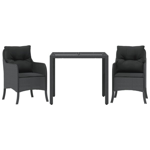 vidaXL Ensemble à manger de jardin avec coussins 3 Pièces Noir