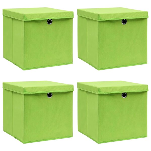 vidaXL Boîtes de rangement avec couvercles 4 Pièces Vert 32x32x32cm Tissu