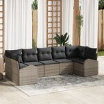 vidaXL Ensemble de Canapés de Jardin 7 Pièces avec Coussins Gris Poly Rattan