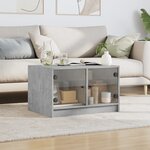 vidaXL Table basse avec portes en verre gris béton 68x50x42 cm