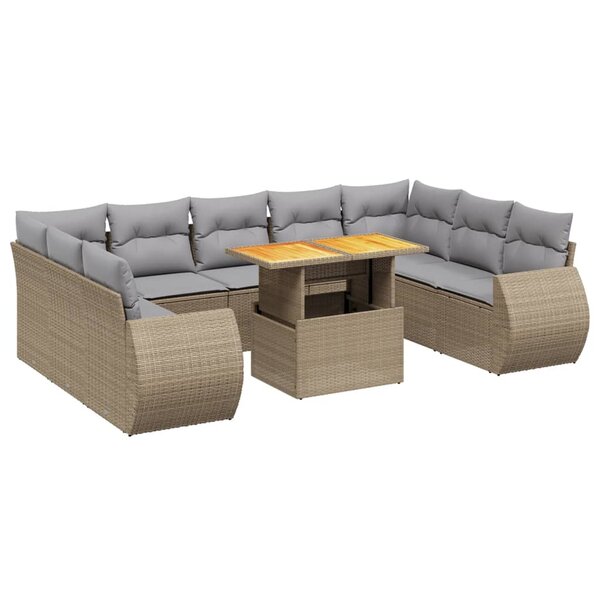 vidaXL Salon de jardin avec coussins 10 Pièces beige résine tressée