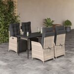 vidaXL Ensemble à manger de jardin et coussins 5 Pièces gris clair rotin