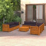 vidaXL Salon de jardin 9 Pièces avec coussins Bois d'acacia solide