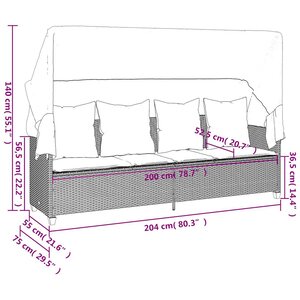 vidaXL Chaise longue avec auvent et coussins marron résine tressée