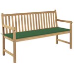vidaXL Banc de jardin avec coussin vert 150 cm Bois de teck massif