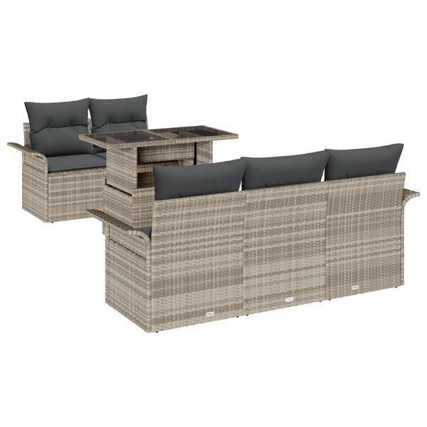 vidaXL Canapé de jardin 6 pièces avec coussins gris clair en poly rotin