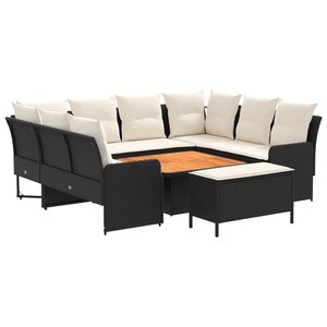 vidaXL Ensembles de meubles avec oreiller 7 Pièces Noir et Crème Rotin PE