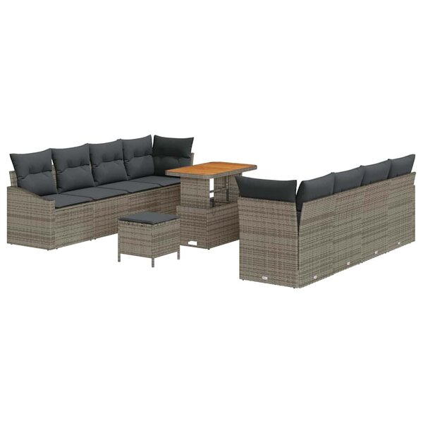 vidaXL Ensemble de 11 Pièces de Canapés de Jardin avec Coussins Gris Poly Rattan Acacia