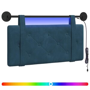 vidaXL Tête de lit suspendue Avec lumière LED Bleu Velours
