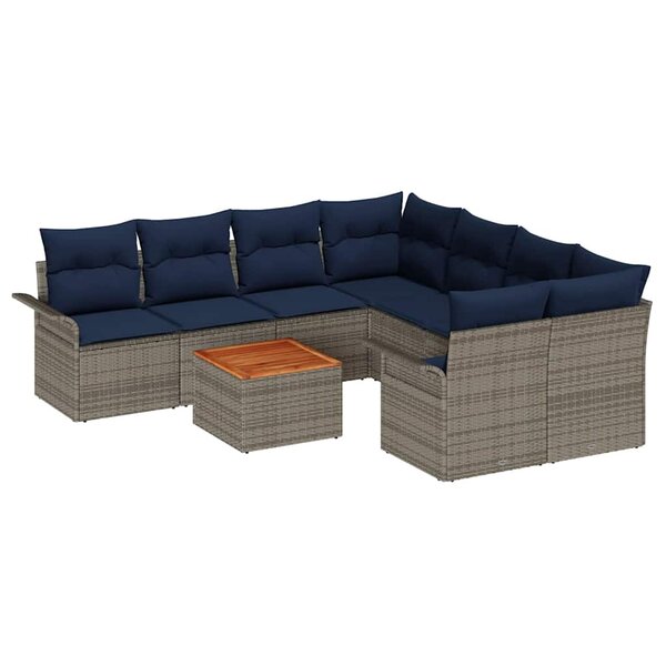 vidaXL Ensemble de canapé de jardin avec coussin 9 Pièces Gris et marine