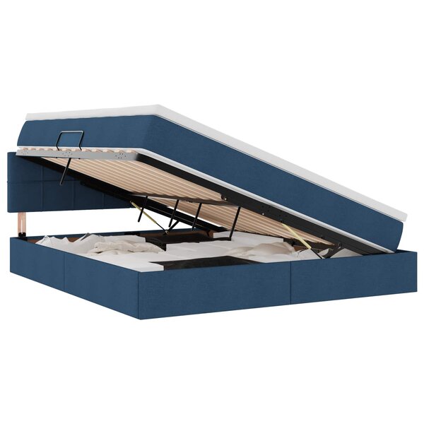 vidaXL Lit avec rangement et LED avec matelas Bleu 160 x 200 cm tissu