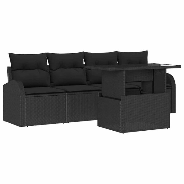 vidaXL Ensemble de canapé de jardin avec coussin 5 Pièces Noir Poly rotin