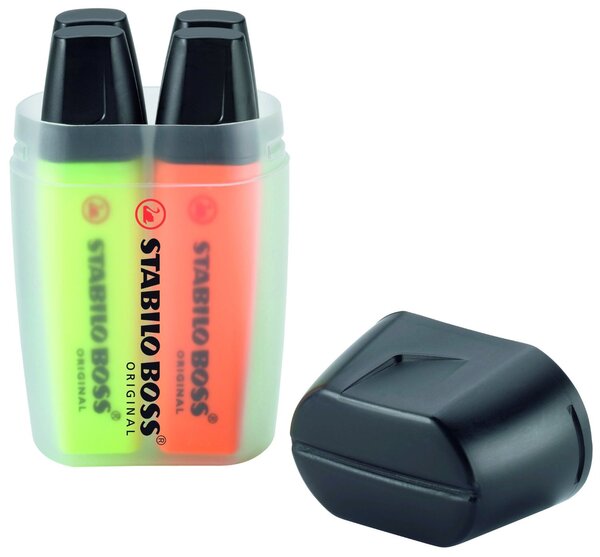 box 4 surligneurs BOSS ORIGINAL jaune bleu vert orange STABILO
