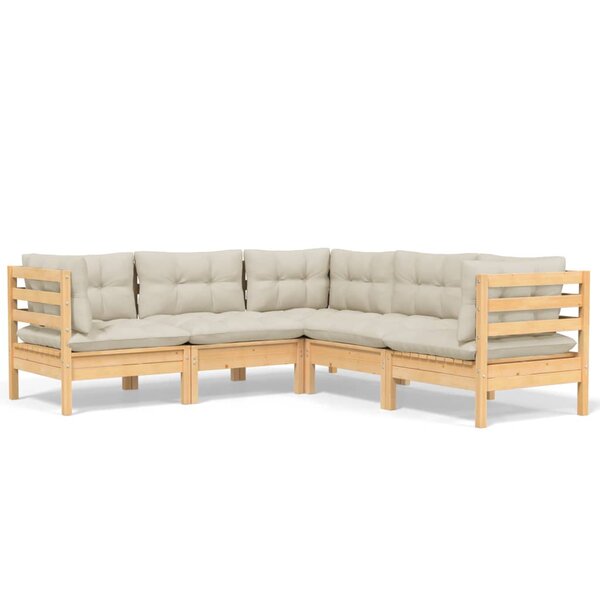 vidaXL Salon de jardin 5 Pièces avec coussins crème bois de pin massif