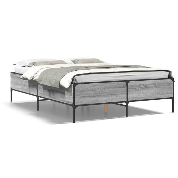 vidaXL Cadre de lit sonoma gris 150x200 cm bois d'ingénierie et métal