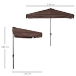 Demi parasol - parasol de balcon 5 entretoises métal dim. 2 3L x 1 3l x 2 49H m polyester haute densité chocolat