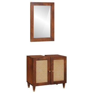 vidaXL Cabinet de salle de bain 2 Pièces Noir et or Bois de mangue massif