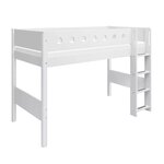 Flexa WHITE Lit sureleve avec echelle droite 90 x 200 cm Barriere de securite classique Blanc