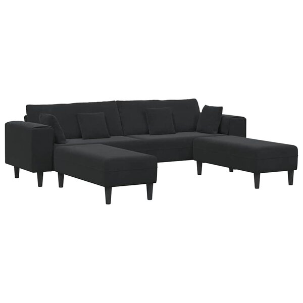 vidaXL Canapé en velours avec coussin 3 Pièces Noir 208 cm Velours