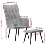 vidaXL Chaise à oreilles avec repose-pied Gris vintage Toile