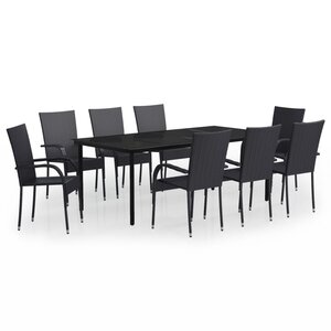 vidaXL Ensemble à manger de jardin 9 Pièces Noir