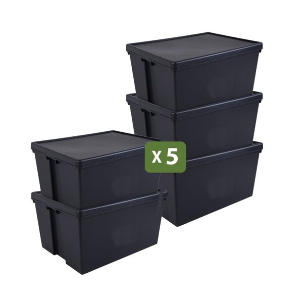 Pack and Move - Lot 5 Boîtes Stockage Plastique - 59 5 x 80 x 42 cm - 380KG Max - Stockage  Outils  Bricolage - Ultra Résistant - Réutilisable - 150L