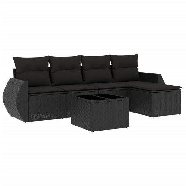 vidaXL Salon de jardin 6 Pièces avec coussins noir résine tressée