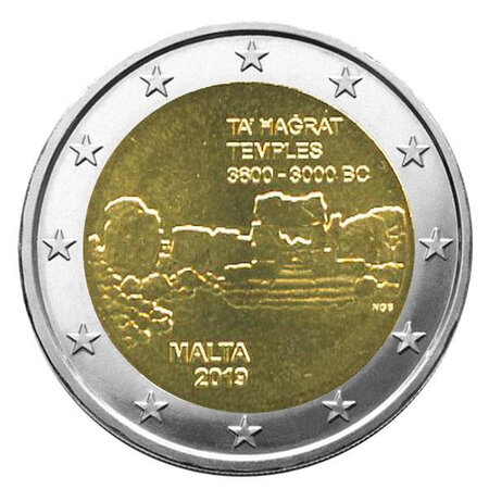 Monnaie 2 euros commémorative malte 2019 - temples ta´ hagrat