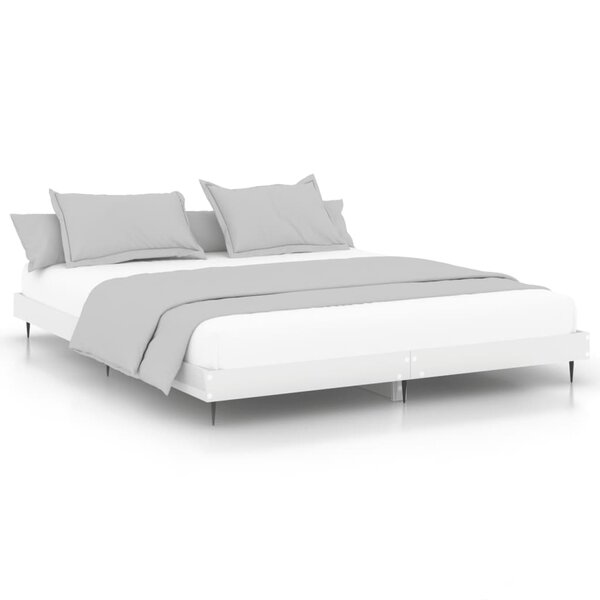 vidaXL Cadre de lit blanc brillant 150x200 cm bois d'ingénierie