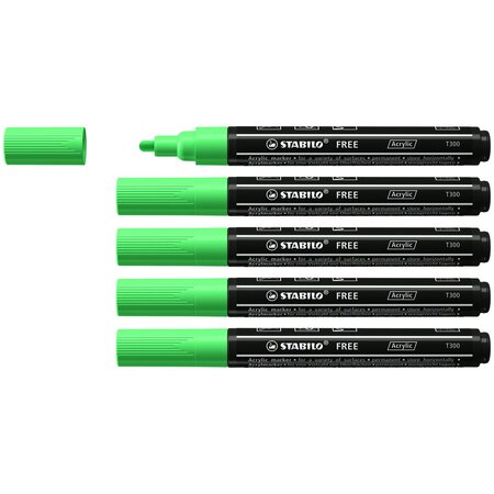 Marqueur pointe moyenne FREE acrylic T300 vert feuille x 5 STABILO