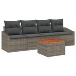 vidaXL Ensemble de canapé de jardin 5 pièces avec coussins en rotin poly gris acacia