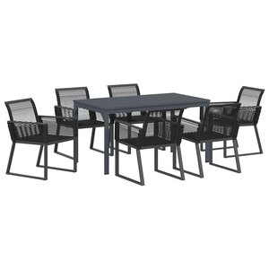 vidaXL Ensemble de salle à manger pour jardin 7 pc Noir polyrotin
