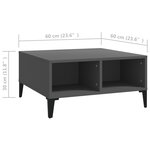 Vidaxl table basse gris 60x60x30 cm aggloméré