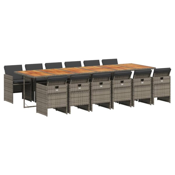 vidaXL Ensemble à manger de jardin coussins 13 Pièces gris résine tressée