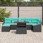 vidaXL Ensemble de canapé de jardin 8 Pièces Noir et Bleu polyrotin