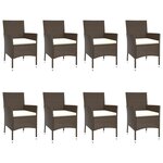 vidaXL Ensemble à manger de jardin et coussins 9 Pièces marron poly rotin