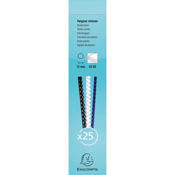Boite 25 Reliures Spirales Plastique 12mm - Noir - Exacompta