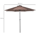 Parasol lumineux octogonal inclinable Ø 2 67 x 2 4H m parasol LED solaire métal polyester haute densité 180 g/m² chocolat