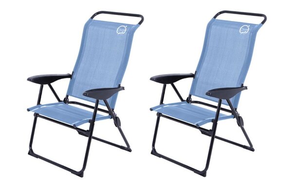 Lot de 2 fauteuils de camping 5 positions - O'Camp - Bleu - Dimensions : 70 x 62 x 105 cm
