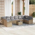 vidaXL Ensemble de canapé de jardin 11 Pièces Beige Poly rotin
