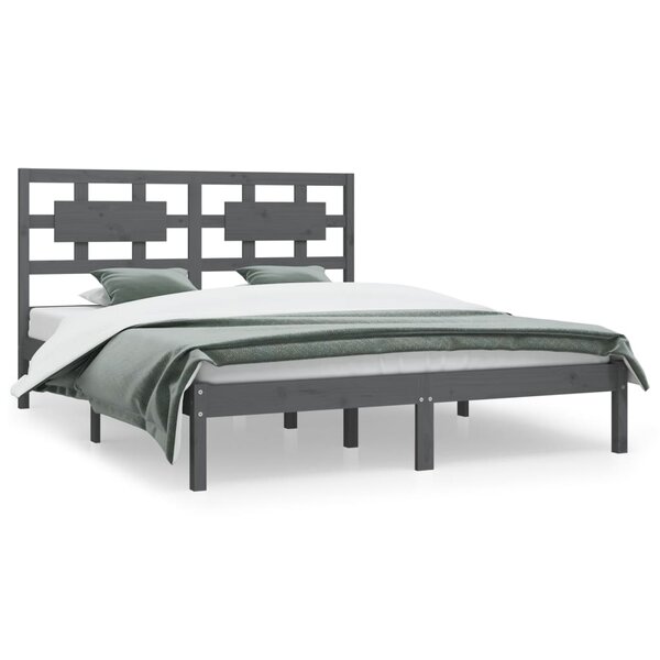 vidaXL Cadre de lit sans matelas gris 200x200 cm bois massif de pin